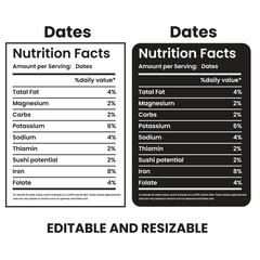 Dates Nutrition Facts,nutrition facts, nutrition Label,twisted tea nutrition facts,nutrition calculator,Marriage gift nutrition facts,vector design