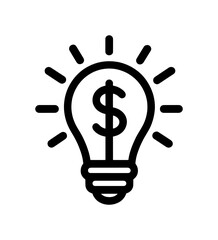 A simple line drawing of a light bulb with a dollar sign inside and rays of light coming from the bulb