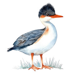 Obraz premium Isolated Illustration of a Grebe with Detailed Feathers and Colorful Beak on a Transparent background