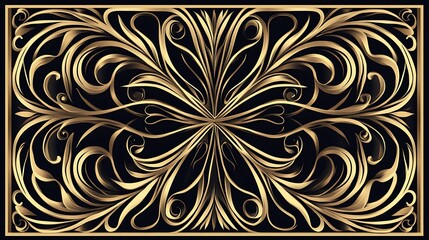 Fototapeta premium Elegant golden floral ornament. Symmetrical flourishes with soft shading on a dark backdrop