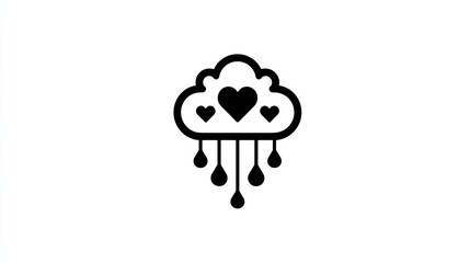 Fototapeta premium Logo, a vector graphic of a cloud-shaped brain with heart-shaped drops dripping down on a white background