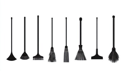 Naklejka premium Cleaning broom collection isolated background