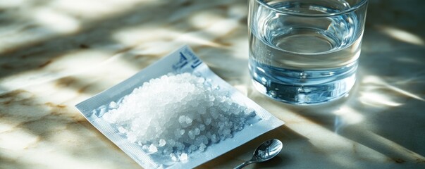 White crystals in a packet with water