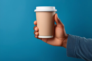 Hand of person holding unmarked coffee cup