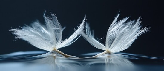Fototapeta premium Dandelion Seeds Reflecting, Dark Background