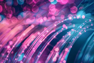 Vibrant Abstract Waves with Bright Bokeh Lights in Pink and Blue