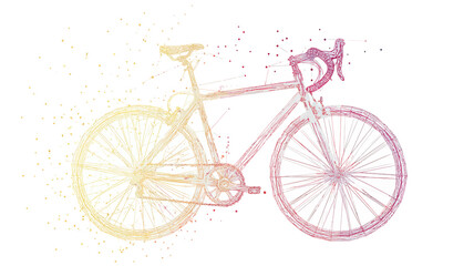 Abstract Low Poly Bicycle Illustration with Glitch Effect and Wireframe Mesh, Digital Art for Transport and Tech Concept, Bike Origami with Destruction Effect