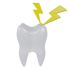 3d render of teeth and lightning icon. toothache illustration concept