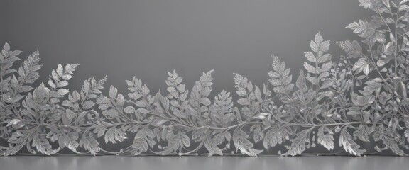 Intricate silver lace leaf border, shimmering elegant foliage ,  detail,  graphics,  shiny