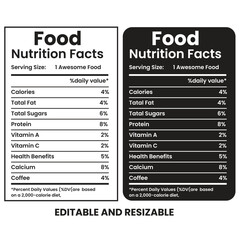 Food Nutrition Facts,nutrition facts, nutrition Label,twisted tea nutrition facts,nutrition calculator,Marriage gift nutrition facts,vector design