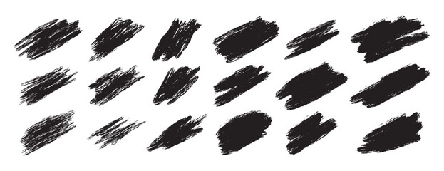 scratch, accidental touch black paint, ink brush stroke shapes, brush lines. Vector dirty grunge elements.