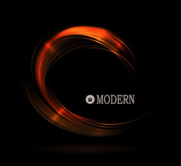 Round gorgeous isolated orange frame with bright glitter on black background.