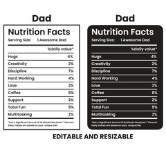 Dad Nutrition Facts,nutrition facts, nutrition Label,twisted tea nutrition facts,nutrition calculator,Marriage gift nutrition facts,vector design