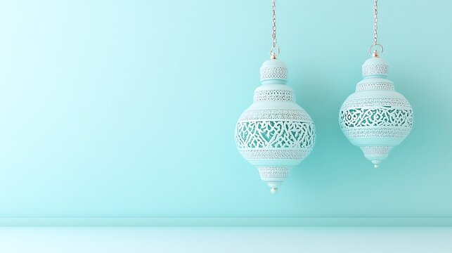 Teal Lanterns with Islamic Decor, and Minimalist.