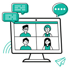 Online Video Conference Meeting Four People Communication