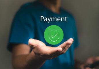 Digital online payment concept. Businessman using smartphone to online payment, banking and online shopping. financial transaction.