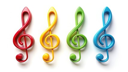 Naklejka premium Minimalist Music Notation: Four Color Treble Bass Alto Tenor Clefs - Abstract Art Print