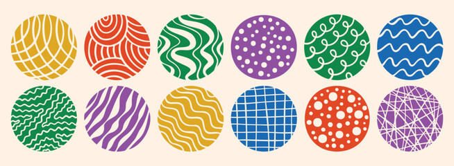 circles abstract colorful backgrounds or patterns. hand drawn doodle round shapes. spots, drops, curves and lines. contemporary modern trendy elements
