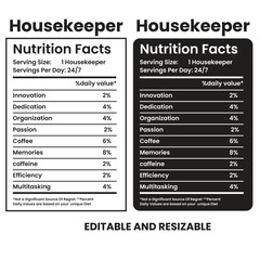 Housekeeper Nutrition Facts,nutrition facts, nutrition Label,twisted tea nutrition facts,nutrition calculator,Marriage gift nutrition facts,vector design