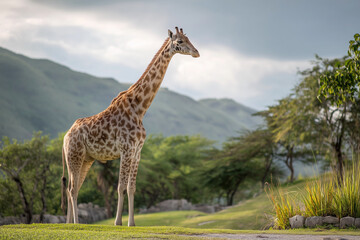 Obraz premium Giraffe Standing Gracefully in the Grasslands