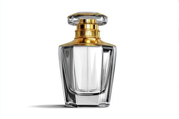 Elegant glass perfume bottle mockup with glossy reflections on a white background