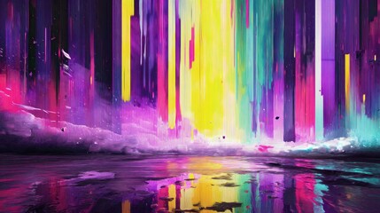 Glitch inspired 3D pixel design with distorted elements and vibrant neon colors, capturing the essence of digital art aesthetics