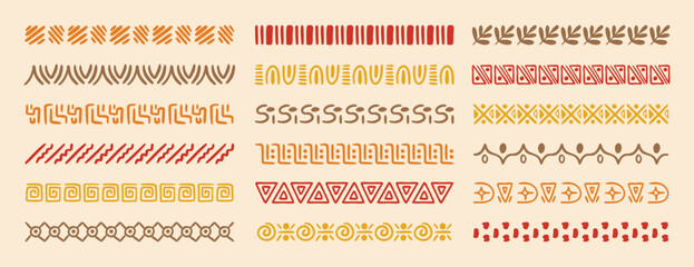 African tribal ethnic motive border doodle hand drawn style from geometrical shapes. boho scandinavian srtoke, traditional native decor.