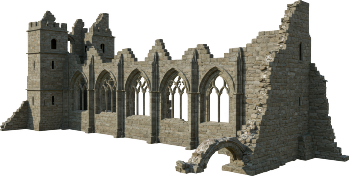 Ancient Stone Ruins Crumbling Medieval Church Wall and Archway