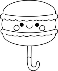 Cute macaron character with smiling face and umbrella handle, perfect for playful designs