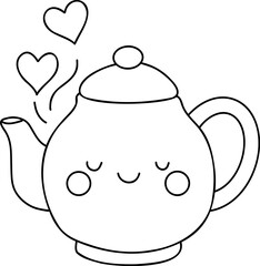 Cute teapot with hearts and steam, expressing warmth and joy