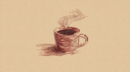 Casual sketch of a coffee mug with steam rising, drawn in a simple, whimsical style, ideal for cozy lifestyle, tea, or cafe related content.