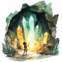 Cave explorer feels wonder looking at crystal formation
