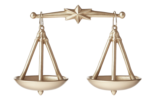 Conceptual representation of justice and balance with a traditional golden scale symbolizing fairness, law, and equality in society and legal matters