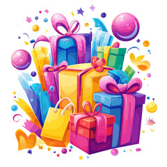 Pile of colorful wrapped gift boxes