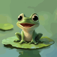 Happy frog sitting on a lily pad