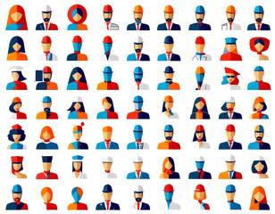Fototapeta premium set of icons of avatars, group of people in cartoon, comics of persons