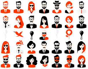 Fototapeta premium set of icons of avatars, group of people in cartoon, comics of persons