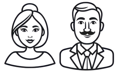 Fototapeta premium set of icons of avatars, group of people in cartoon, comics of persons