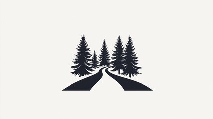 Obraz premium Winding road through pine forest, nature background, travel poster