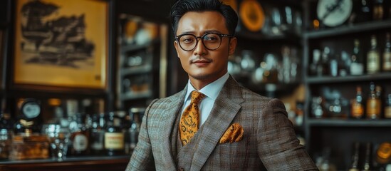 Obraz premium Man in suit, bar background, portrait