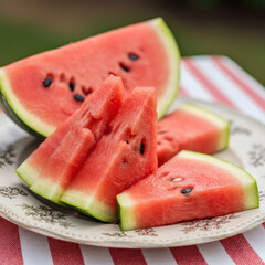 Watermelon Slices Fruit Plate Summer Fresh Delicious Healthy Vibrant Copy Space