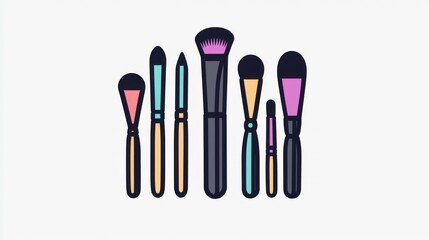 Colorful makeup brushes arranged on white background, ideal for beauty tutorials or websites