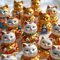 Beautiful Lucky Cat Figurines isolated