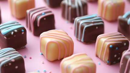 Caramel toffee bites dipped in pastel chocolate drizzle