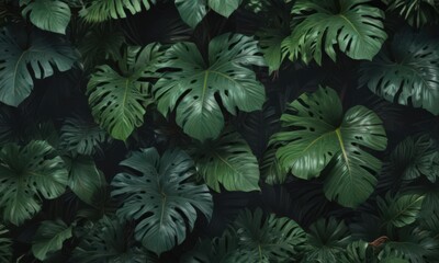 Lush, dark green tropical leaves, vibrant exotic blooms, textured surface ,  botanical,  rich,  leaves