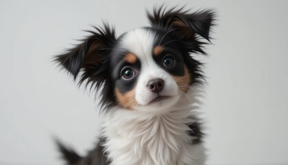 Fototapeta premium Adorable Papillon Puppy Posing Elegantly on White
