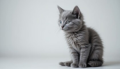 Serene Gray Kitten Posing Studio Photography