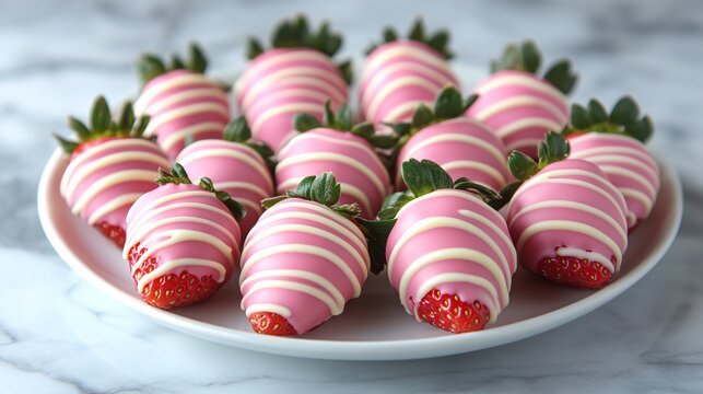 White chocolate strawberries dipped in baby pink glaze
