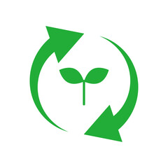 真ん中に葉っぱがある緑色のリサイクルアイコン
A green recycle icon with a leaf in the middle