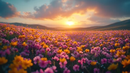 Fototapeta premium Sunrise over a field of wildflowers